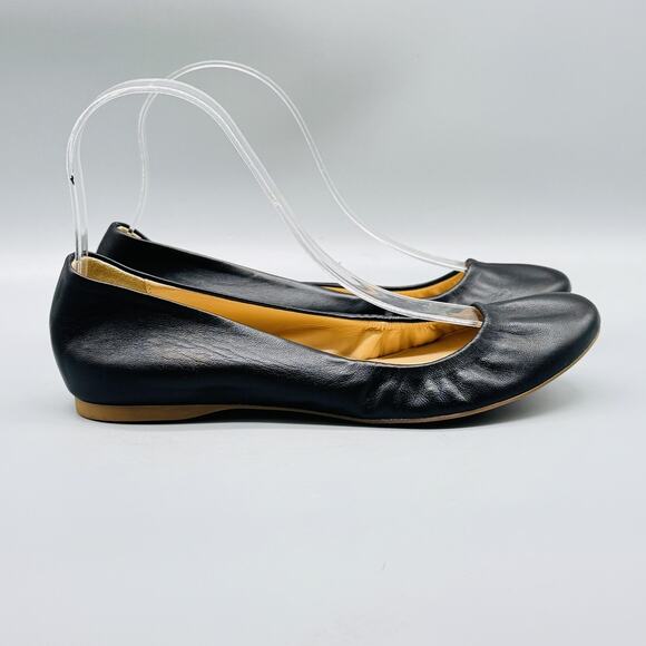 J Crew Shoes Womens 6.5 Black Leather Ballet Flats Italy Cece Comfort Slip On - Picture 1 of 14